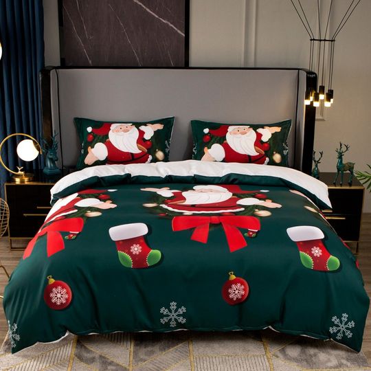 3D Christmas Duvet Covers Set, Santa Claus Quilt Cover, Gift Bedding Set, Snowflake Doona Cover, Cartoon Twin bedding, Kids Bedding