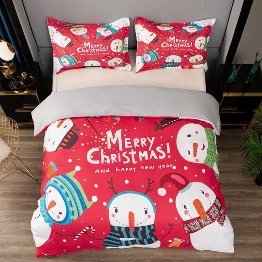 3D Christmas Duvet Covers Set, Snowman Quilt Cover, Cartoon Bedding Set, Red Doona Cover, Snowflake Twin bedding, Kids Bedding Set