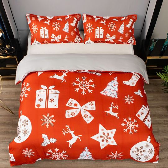3D Christmas Duvet Covers Set, Elk Quilt Cover, Gift Bedding set, Pattern Doona Cover, Snowflake King bedding, Kids Bedding Set