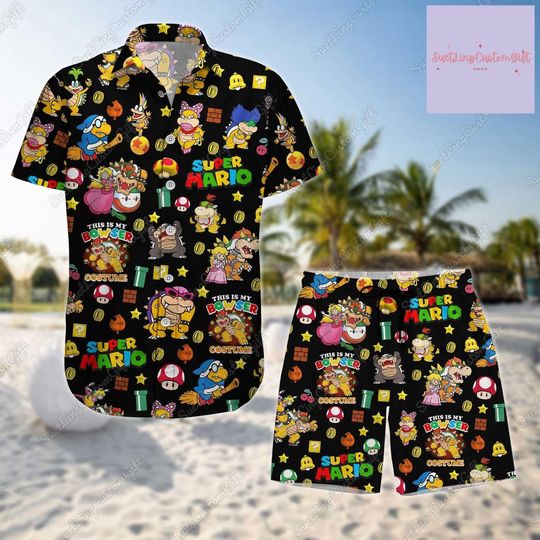 Bowser Button Shirt And Shorts, Bowser Hawaiian Shirt, Bowser Beach Shirt
