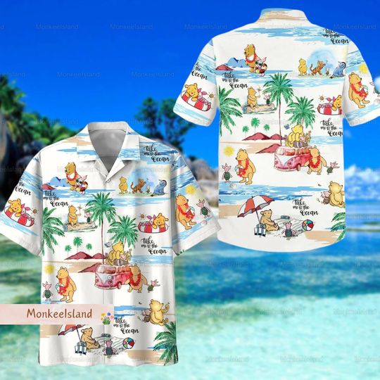 Vintage Winnie The Pooh Hawaii Shirt, Pooh Bear Hawaiian Shirt Men