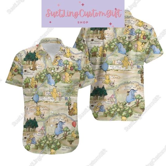 Winnie The Pooh Button Shirt, Disney Pooh And Friends Hawaiian Shirt