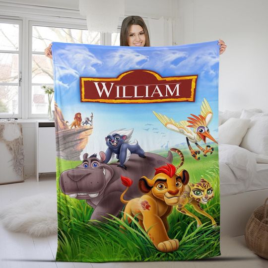 Personalized Name Disney Blanket, Baby Simba Baby Lion King Fleece Mink Sherpa Blanket