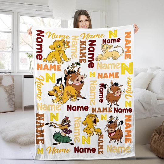 Personalized Name Disney Blanket, Baby Simba Baby Lion King Fleece Mink Sherpa Blanket