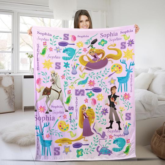 Disney Tangled Blanket, Baby Girl Blanket, Rapunzel Blanket, Princess Name Blanket