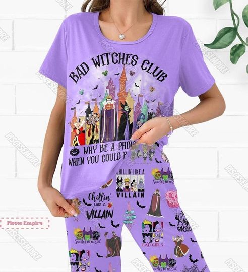 Bad Witches Club Shirt, Disney Villain Queen Pajamas, Witch Halloween Pajamas Set, Maleficent Shirt, Maleficent Holiday Pajamas