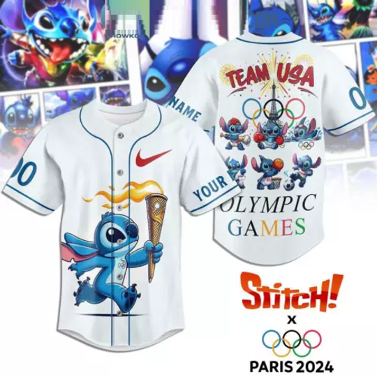 Stitch Paris 2024 Olympic Games Personalized Baseball Shirt