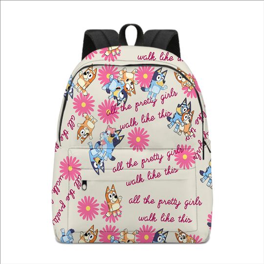 Character Print Backpack, Blue Dog backpack, Bingo backpack,, Back To School Gift, Student Merch, Travel Backpack