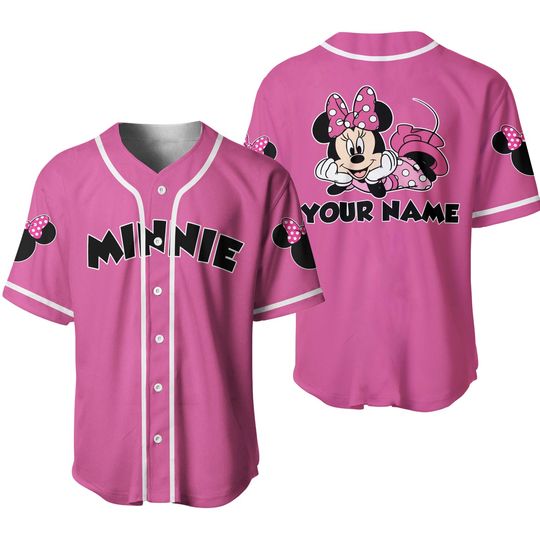 Cute Minnie Mouse Black Pink, Disney Cartoon Custom Baseball Jersey