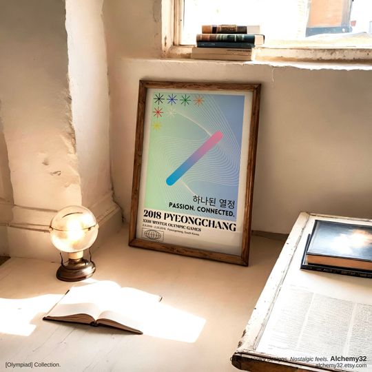 Pyeongchang 2018 Olympics Minimalist Print, Winter Olympics Y2K gradient aesthetic wall art, trendy home decor, cool poster
