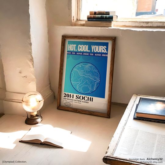 Sochi 2014 Olympics Minimalist Print, Winter Olympics Y2K gradient aesthetic modern wall art, trendy home decor, cool poster