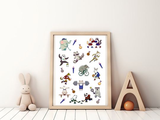 Cute Animals Olympic Print - Perfect for Paris Olympics and Animal Enthusiasts