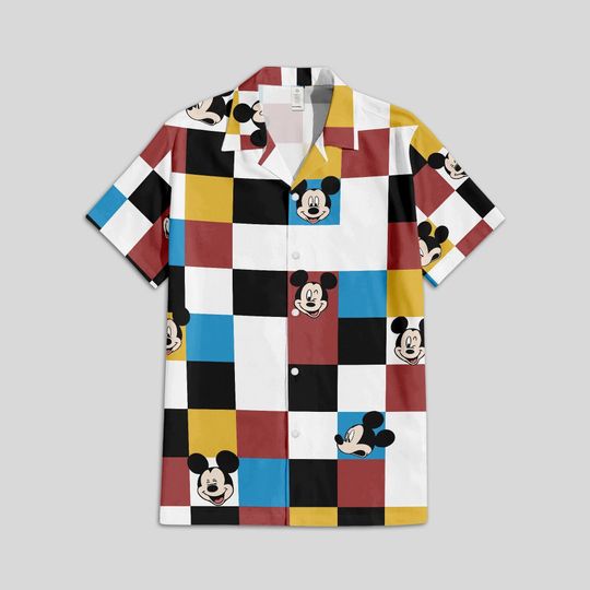 Mickey Checkered Button Up Shirt, Disneyland Shirt, Disneyland Hawaii Shirt