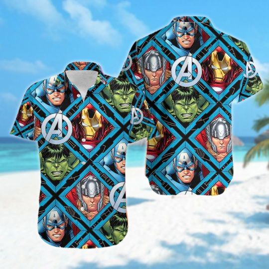 Superhero Characters Hawaii Shirt, Iron Man Hulk Thor Captain America