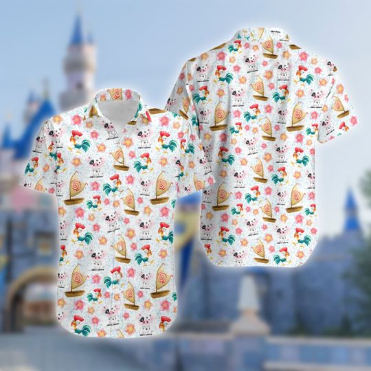 Funny Heihei And Pua Hawaiian Shirt, Moana Button Up Hawaii Shirt