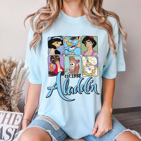 Disney Aladdin Characters Group Shot 1992 Shirt, Jasmine & Aladdin Flying Carpet Shirt, WDW Magic Kingdom, Disneyland Trip Family Vacation
