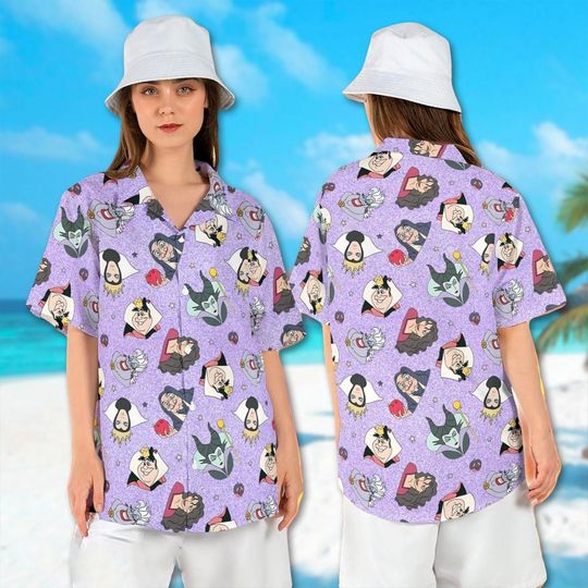 Villain Characters Halloween Hawaii Shirt, Queen of Hearts Ursula Maleficent