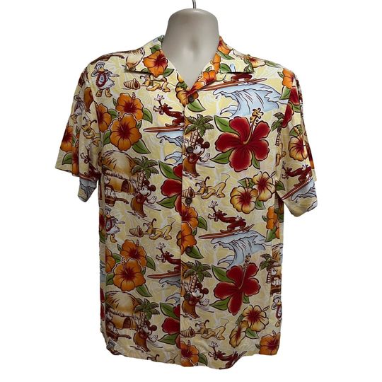 Disney Mickey Mouse Friends Mens Floral Tiki Hawaiian Aloha