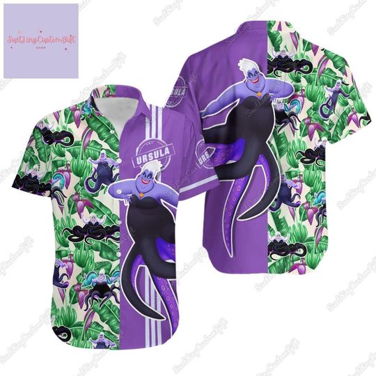 Halloween Gifts, Ursula Button Shirt, The Little Mermaid Shirt, Ursula Hawaiian Shirt