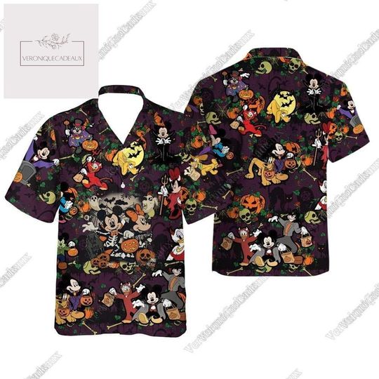 Halloween Disney Hawaiian Shirt, Disney Characters Button Shirt