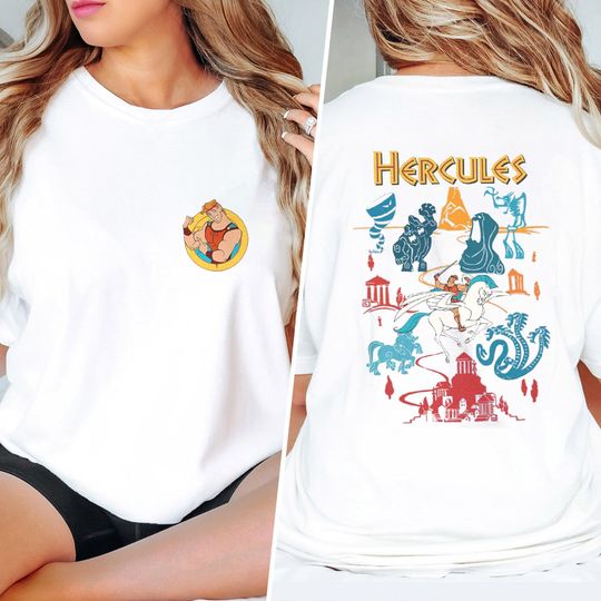 Hercules Symbol of The Gods Titan Map Two Sided Shirt, Retro Hercules Shirt For Men, Hercules Movie Tee, Hercules Family Trip Shirt