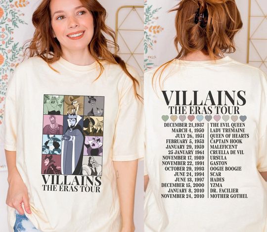 Two-sided Vintage Disney Villains Evil Tour Shirt, Retro Disney Villains Characters Concert Music Shirt, Disney Evil Friends 2023 Matching