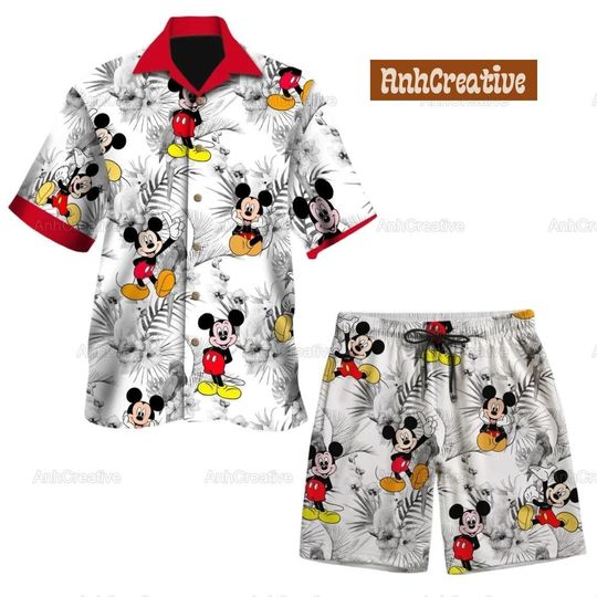Disney Mickey Mouse Hawaiian Shirt, Mickey Mouse Swim Beach Shorts, Disney Summer Shirt