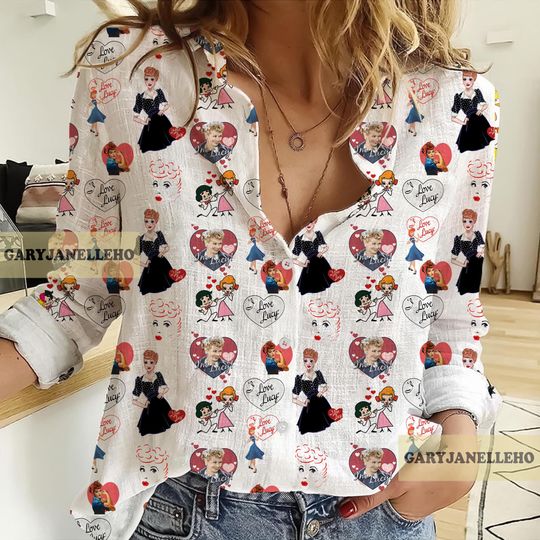 I Love Lucy 3D All Over Printed Women Linen Shirt, I Love Lucy Women Blouses, I Love Lucy Casual Shirt,  I Love Lucy Lover's Gifts
