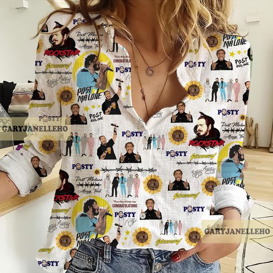 Post Malone 3D All Over Printed Women Linen Shirt, Post Malone Women Blouses, Post Malone Casual Shirt, Post Malone Lover's Gifts,Posty Gift