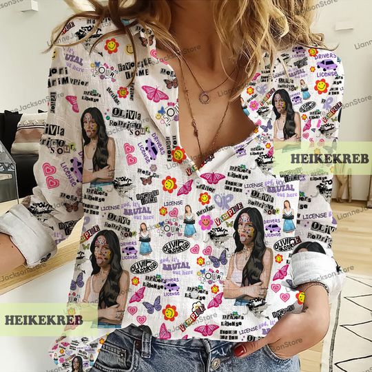 Olivia Rodrigo 3D All Over Printed Women Linen Shirt, Olivia Rodrigo Women Blouses, Olivia Rodrigo Casual Shirt, Olivia Rodrigo Fans Gifts