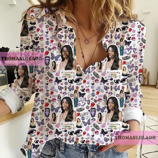 Olivia Rodrigo 3D All Over Printed Women Linen Shirt, Olivia Rodrigo Women Blouses, Olivia Rodrigo Casual Shirt, Olivia Rodrigo Gifts