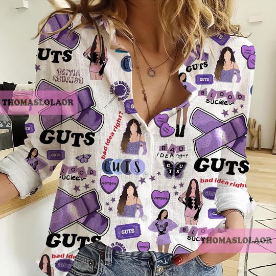 Olivia Rodrigo 3D All Over Printed Women Linen Shirt, Olivia Rodrigo Women Blouses, Olivia Rodrigo Casual Shirt, Olivia Rodrigo Fans Gifts