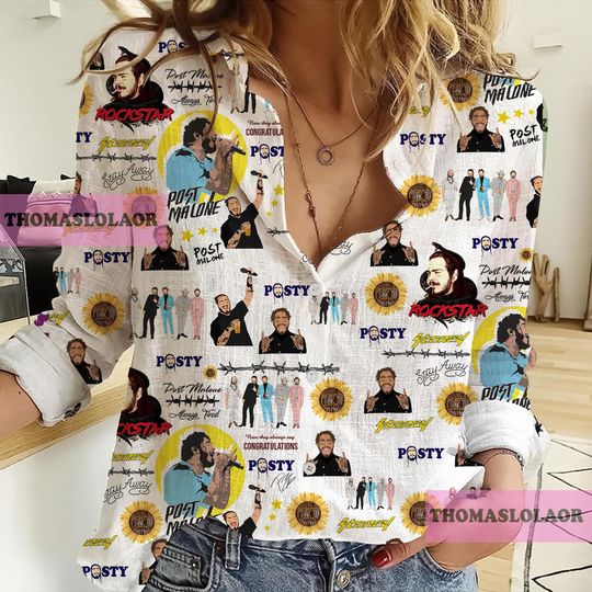 Post Malone 3D All Over Printed Women Linen Shirt,Posty Women Blouses, Post Malone Casual Shirt, Post Malone Gifts, Post Malone Summer Shirt