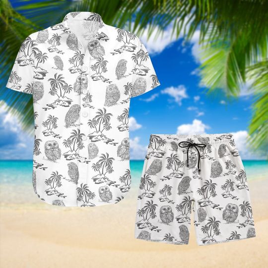 Owl Hawaiian Shirt, Owl Shorts Men, Owl Shirt, Owl Tropical Summer Hawaii Shirt