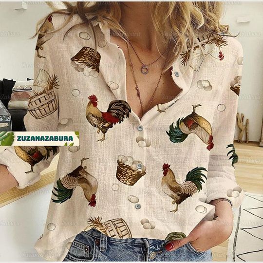 Rooster Linen Shirt, Rooster Shirt, Hen Shirt, Chicken Shirt, Rooster Gift, Farmer Shirt, Rooster Shirt For Women, Funny Girl Shirt