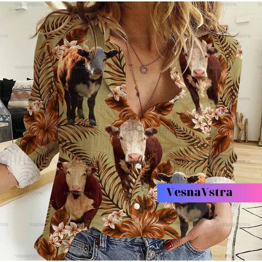 Hereford Linen Shirt Women, Hereford Shirt, Linen Blouse Women, Funny Cow Shirt, Farmer Gift Shirt, Cow Shirt Women, Heifer Shirt