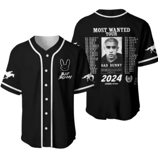 Bad Bunny Most Wanted Tour 2024 Baseball Jersey