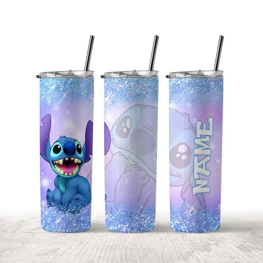 Personalized Name Stitch 20oz Skinny Tumbler Wrap  , Lilo And Stitch Tumbler