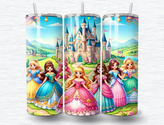 Cartoon Princess Tumbler Design, Magic Kingdom Sublimation Designs Downloads
