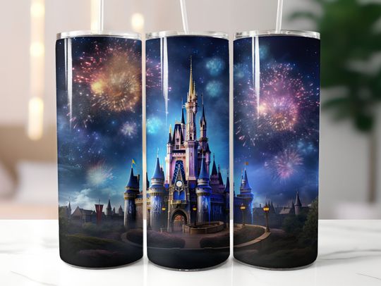 3D Princess Castle 20oz Tumbler Sublimation Stained Glass Design