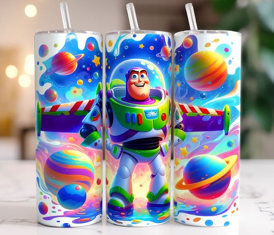 Buzz Lightyear Planet Tumbler Wrap, 20oz Skinny Tumbler, Toy Story Tumbler