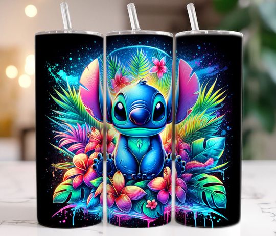 Stitch Neon Light 20oz Skinny Tumbler Wrap, Stitch 20oz Tumbler