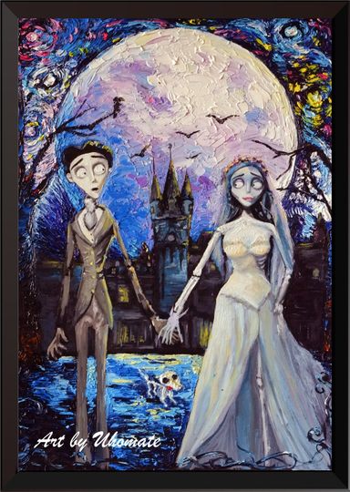 Corpse Bride Victor and Emily Vincent Van Gogh Starry Night Inspired Canvas Wall Art Nursery Decor Wall Decor Wall Hang Room Decor
