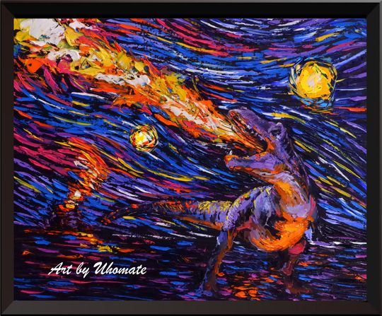 Vincent Van Gogh Starry Night Posters T-Rex Dinosaur The Dinosaurs Poster Dinosaur Wall Art Print Canvas Nursery Decor Wall Decor