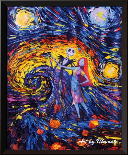 Vincent Van Gogh Starry Night Posters Jack Sally Jack and Sally Nightmare Before Christmas Canvas Wall Art Nursery Decor Wall Decor