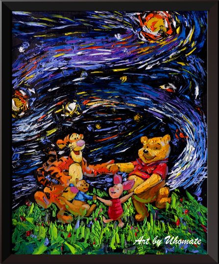 Vincent Van Gogh Starry Night Posters Winnie The Pooh Winnie Pooh Inspired Canvas Wall Art Nursery Decor Wall Decor