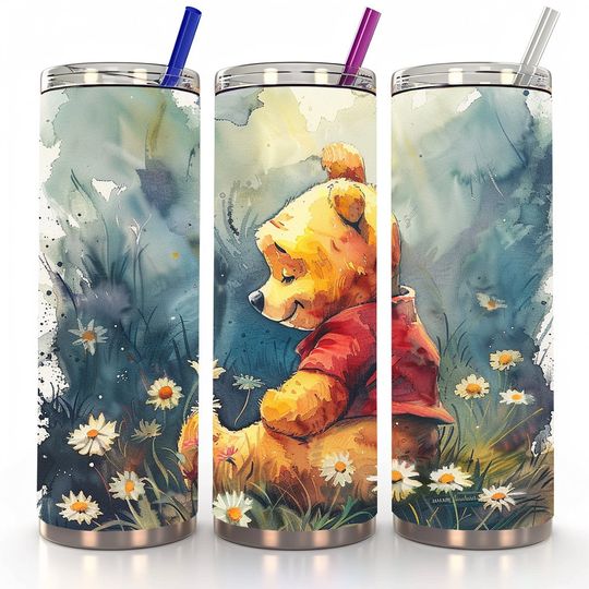Watercolor Winnie The Pooh 20 oz Skinny Tumbler Sublimation  Winnie The Pooh Straight
