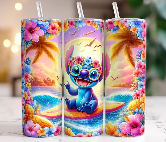 Stitch Floral Summer Tumbler Wrap, 20oz Skinny Tumbler