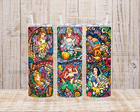 Inspired/Multiple Designs/Stained glass/Princesses/Fairytale - 20OZ SKINNY TUMBLER