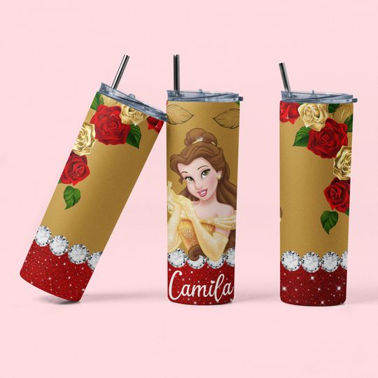 Disney Princess Tumblers,  Beauty and the Beast tumbler 20oz Belle custom tumbler